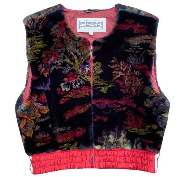 Vintage Fera Faux Fur Vest Whimsigoth Jewel Tone Artsy Ski-Aprés Fairy Grunge-12 - Picture 14 of 14